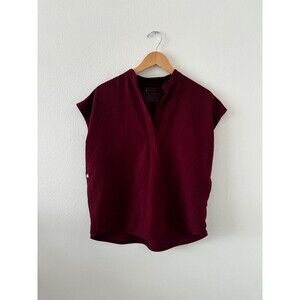 Figs Women's Sz S Rafaela Dark Red Maroon Scrub Top Button V Neck Two Pockets